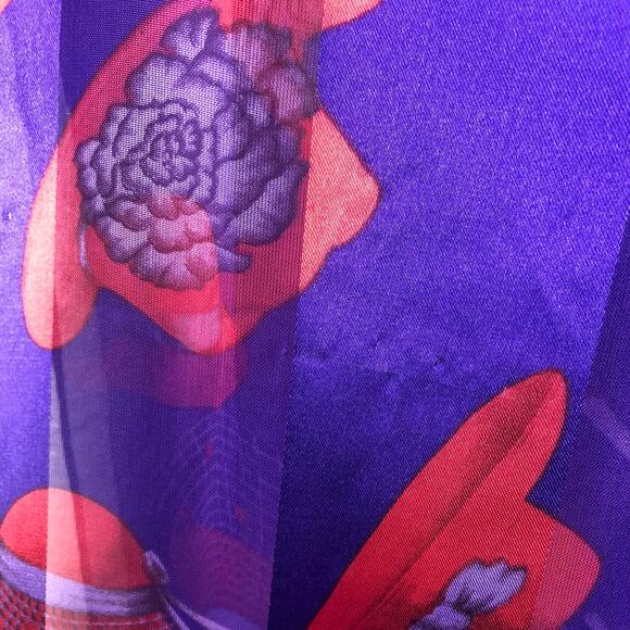 Purple & Red Hat Print Striped Lightweight Scarf - Picture 3 of 10